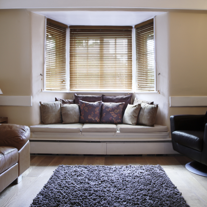 living room with matching cushions and blinds